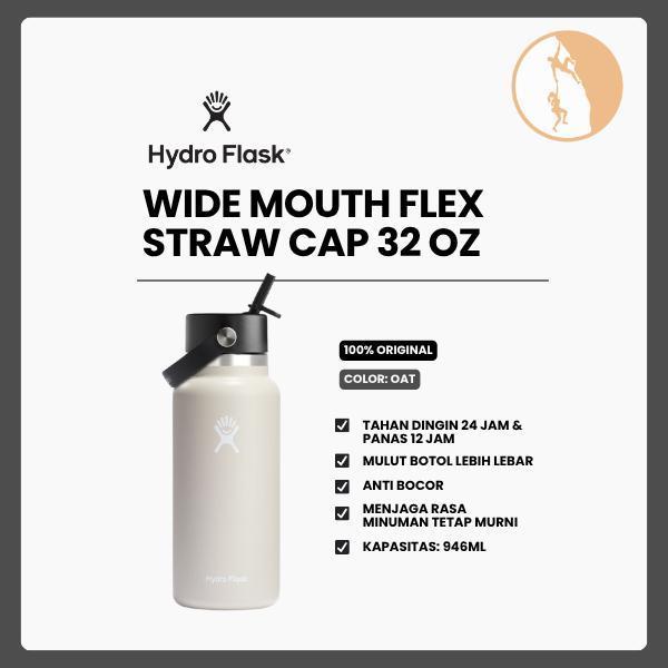 Botol Minum/Tumbler Berpergian - Hydro Flask Wide Mouth with Flex Straw Cap 32oz (Oat)