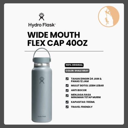Botol Minum/Tumbler Stainless Steel - Hydro Flask Wide Mouth Flex Cap 40oz/1183ml (Shale Gray)