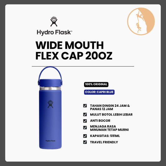 Botol Minum/Tumbler - Hydro Flask Wide Mouth Flex Cap 20oz/591ml (Capri Blue)