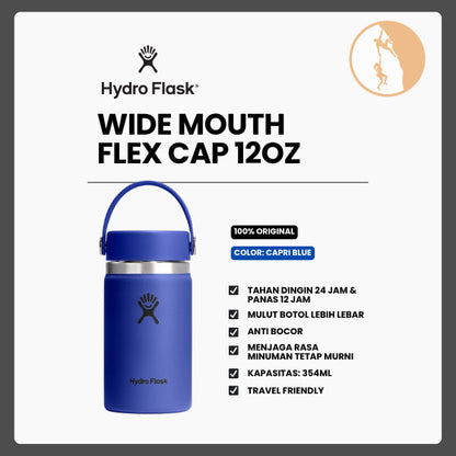 Botol Minum/Tumbler - Hydro Flask Wide Mouth Flex Cap 12oz/354ml (Capri Blue)
