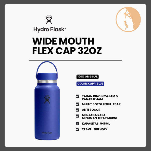 Botol Minum/Tumbler - Hydro Flask Wide Mouth Flex Cap 32oz/946ml (Capri Blue)