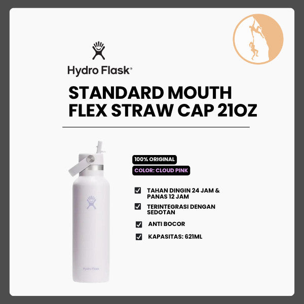 Botol Minum/Tumbler Dengan Sedotan - Hydro Flask Standard Flex Straw Cap 21oz/621ml (Cloud Pink)