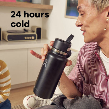 Botol Minum/Tumbler Dengan Sedotan - Hydro Flask Wide Mouth Flex Straw Cap 32oz/946ml (Black 2.0)