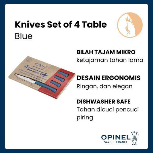 Pisau Makan/Steak - Opinel Set of 4 Table Knives Bon Appetite+ (Blue)
