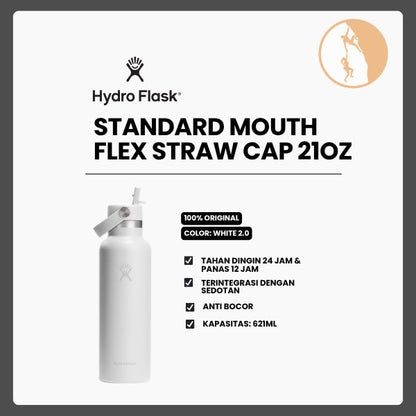 Botol Minum/Tumbler Dengan Sedotan - Hydro Flask Standard Flex Straw Cap 21oz/621ml (White 2.0)