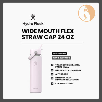 Botol Minum/Tumbler - Hydro Flask Wide Mouth Flex Straw Cap 24oz/710ml (Cloud Pink)