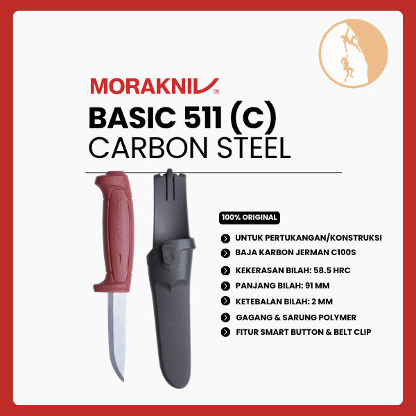 Pisau Carbon Steel Bushcraft/Pertukangan/Crafting - Morakniv Basic 511 (C)