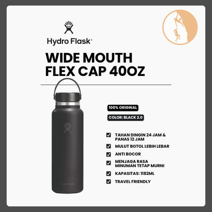 Botol Minum/Tumbler - Hydro Flask Wide Mouth Flex Cap 40oz/1182ml (Black 2.0)