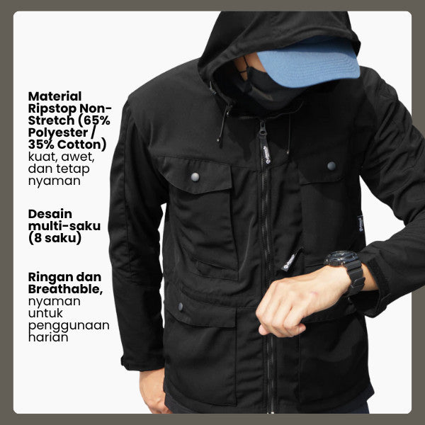 Jaket Pria Ripstop Multi Saku - Pinnacle Delta Day Tac Jacket (Black)