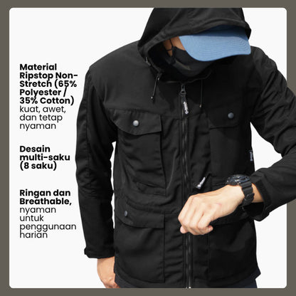 Jaket Pria Ripstop Multi Saku - Pinnacle Delta Day Tac Jacket (Black)