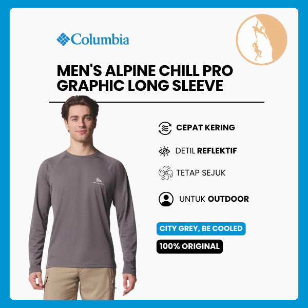 Kaos Hiking Lengan Panjang Pria - Columbia Men's Alpine Chill Pro Graphic Long Sleeve (City Grey, Be Cooled)