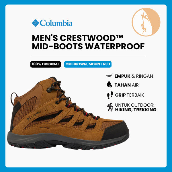 Sepatu Hiking Pria Mid-cut Boots - Columbia Men's Crestwood™Mid Waterproof Boots - Camel Brown/Mountain Red