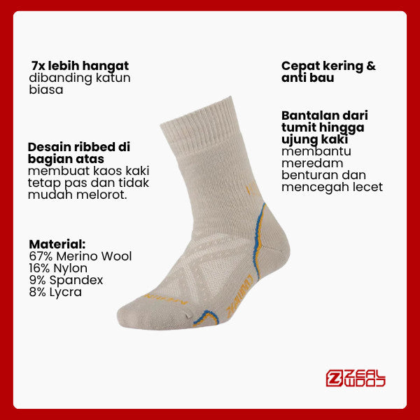 Kaos Kaki Outdoor Merino Wool Crew - Zealwood Thule Pro Winter Shock (Light Khaki)