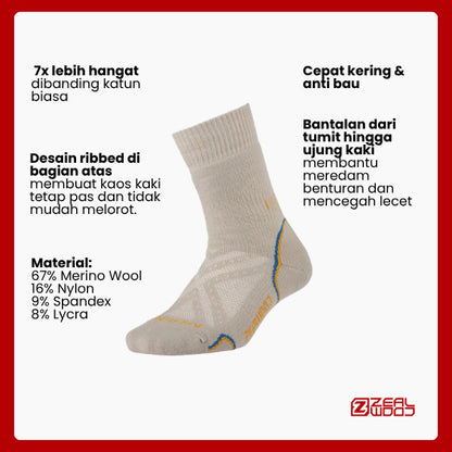 Kaos Kaki Outdoor Merino Wool Crew - Zealwood Thule Pro Winter Shock (Light Khaki)