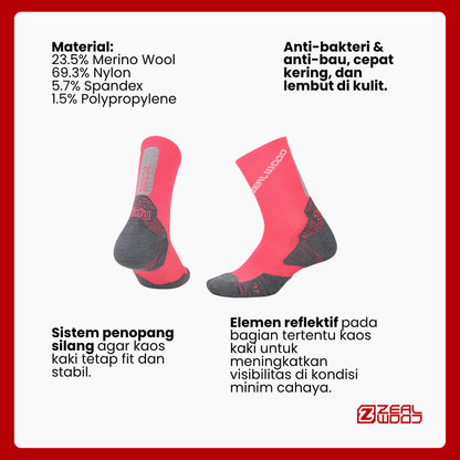 Kaos Kaki Trail Running/Hiking Crew Merino Shock - Zealwood R2 Z-Cross (Pink/Grey)