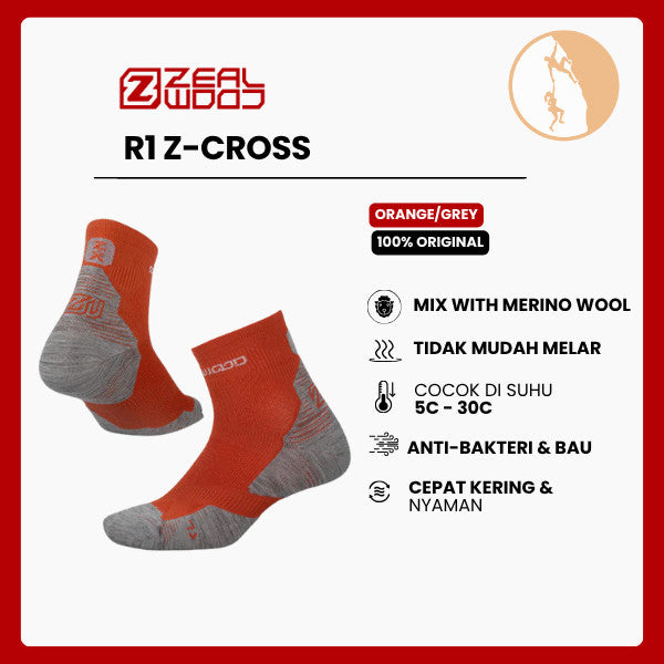 Kaos Kaki Ankle Merino Shock Anti Bau - Zealwood R1 Z-Cross (Orange/Grey)