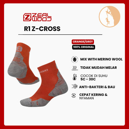 Kaos Kaki Ankle Merino Shock Anti Bau - Zealwood R1 Z-Cross (Orange/Grey)
