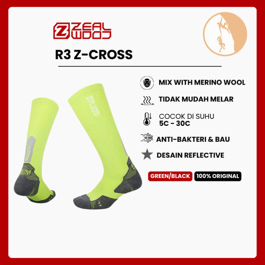 Kaos Kaki Lari Trail/Hiking Knee Merino Shock - Zealwood R3 Z-Cross (Green/Black)