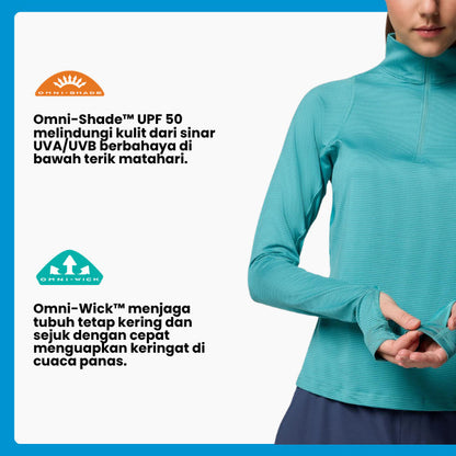 Columbia Women's Weekend Ascent™ Half Zip Shirt (Teal) – Baju Hiking & Outdoor Wanita