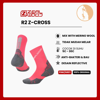 Kaos Kaki Trail Running/Hiking Crew Merino Shock - Zealwood R2 Z-Cross (Pink/Grey)