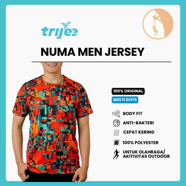 Kaos Olahraga Pria - Trijee Numa Men Jersey Short Sleeve (Turqoise Orange)
