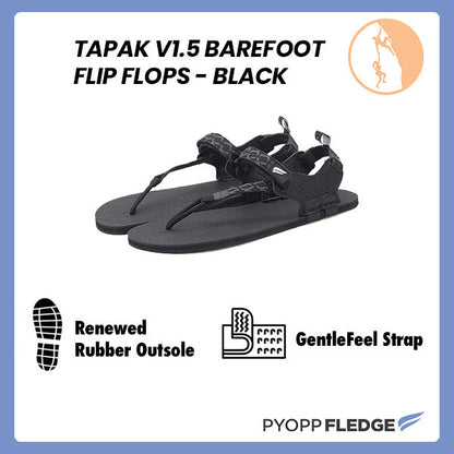 PYOPP FLEDGE - Tapak V1.5 Barefoot Flip Flops - Black