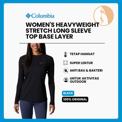 Kaos Baselayer Lengan Panjang Wanita - Columbia Women Black Heavyweight Stretch Long Sleeve