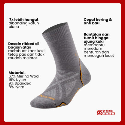 Kaos Kaki Outdoor Merino Wool Crew - Zealwood Thule Pro Winter Shock (Grey)