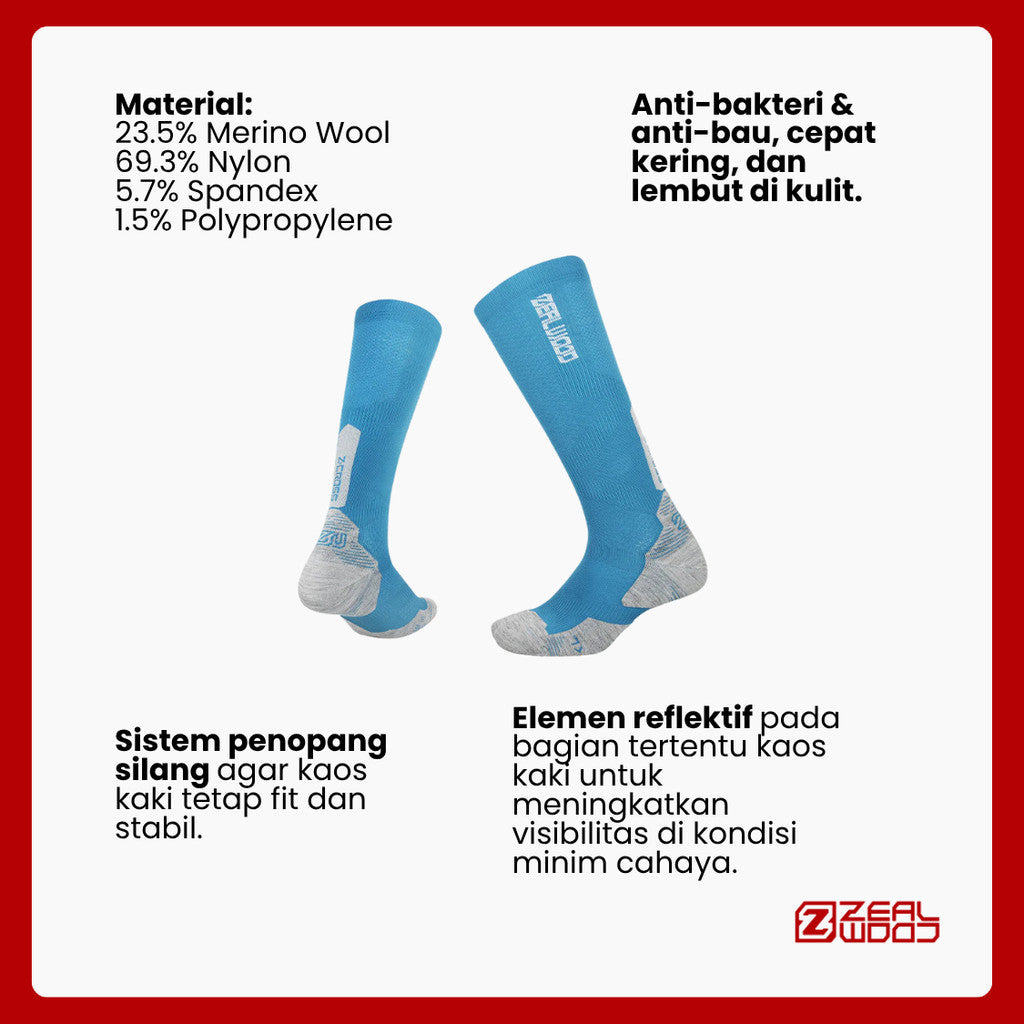 Kaos Kaki Lari Trail/Hiking Knee Merino Shock - Zealwood R3 Z-Cross (Blue/Grey)