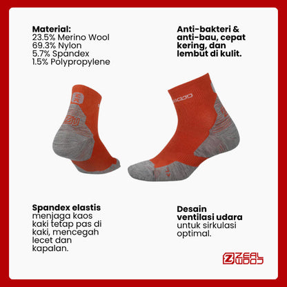 Kaos Kaki Ankle Merino Shock Anti Bau - Zealwood R1 Z-Cross (Orange/Grey)