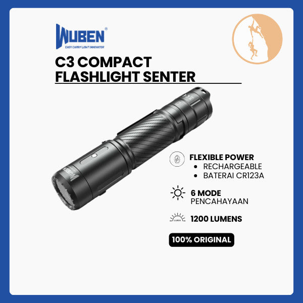 Wuben C3 Compact Flashlight Senter - 1200 Lumen 179 Meters