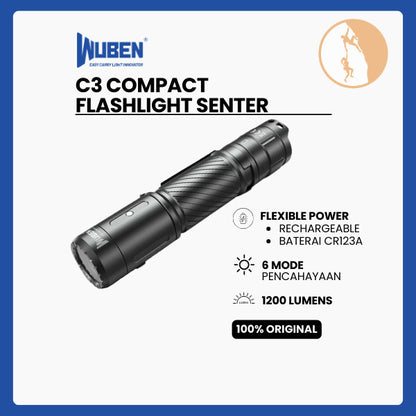 Wuben C3 Compact Flashlight Senter - 1200 Lumen 179 Meters