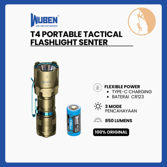 Wuben T4 Portable Tactical Flashlight Senter - 850 Lumens 401 Meters - Dessert Tan