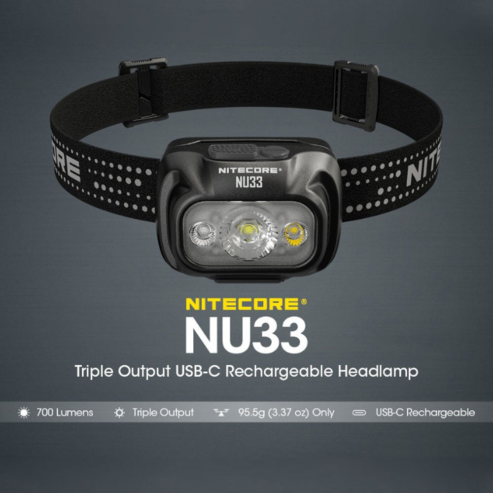 Senter Kepala - NITECORE Headlamp LED Senter Kepala Triple Output IP66 2000mAh 700lm - NU33 (Black)