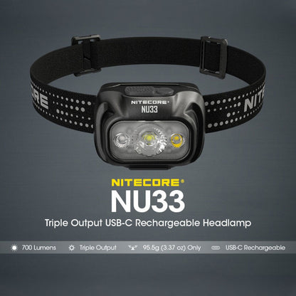 Senter Kepala - NITECORE Headlamp LED Senter Kepala Triple Output IP66 2000mAh 700lm - NU33 (Black)