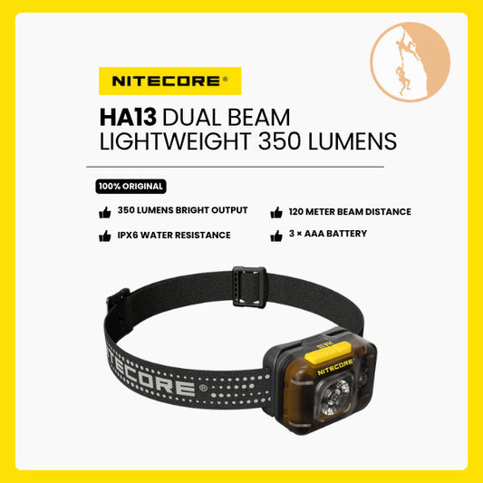 Senter Kepala - NITECORE LED Headlamp Dual Beam Lightweight 350 Lumens - HA13 (Black)