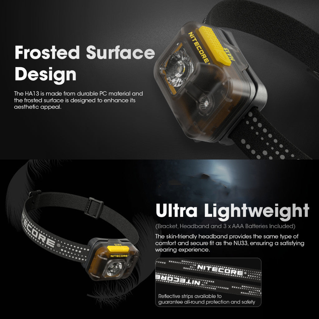 Senter Kepala - NITECORE LED Headlamp Dual Beam Lightweight 350 Lumens - HA13 (Black)