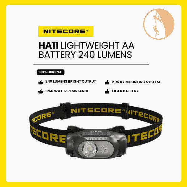 Senter Kepala - NITECORE LED Headlamp Lightweight AA Battery 240 Lumens - HA11 (Black)