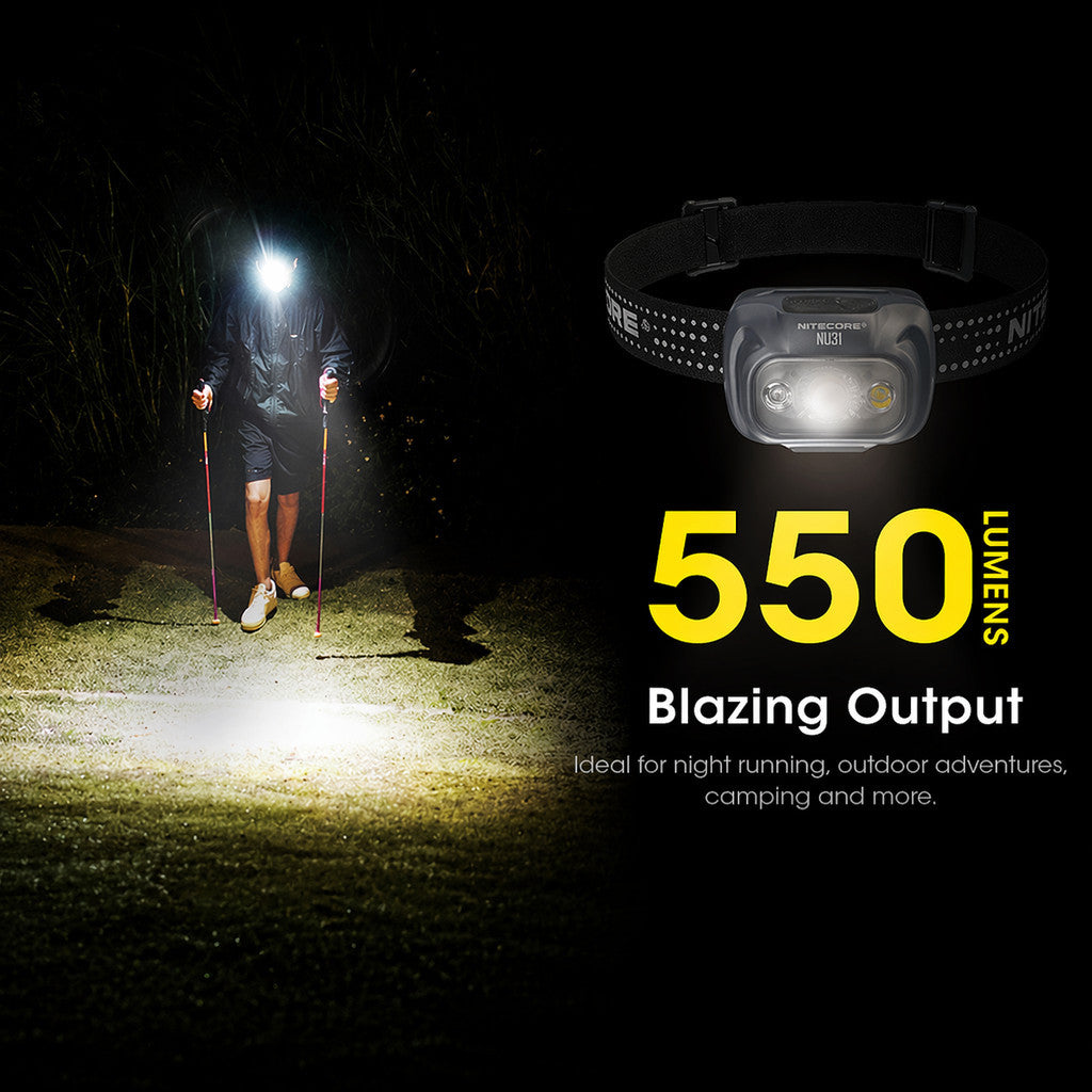 Senter Kepala - NITECORE Headlamp LED Senter Kepala Triple Output IP66 1800mAh 550lm - NU31 (Gray)