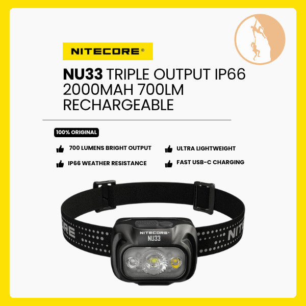 Senter Kepala - NITECORE Headlamp LED Senter Kepala Triple Output IP66 2000mAh 700lm - NU33 (Black)