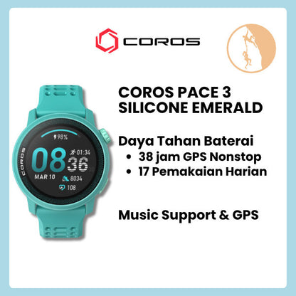 Coros Pace 3 GPS - Silicone Emerald / Running Sport Watch / Jam Tangan Smartwatch Outdoor