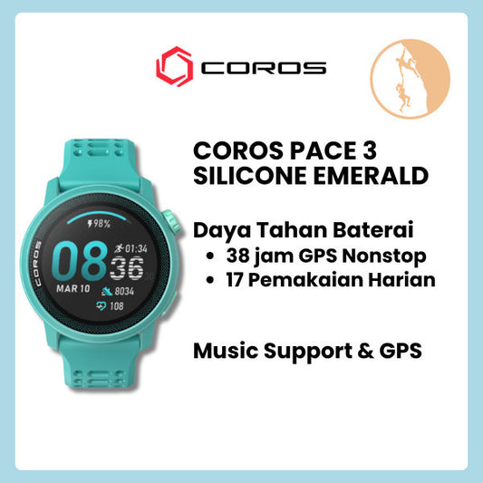 Coros Pace 3 GPS - Silicone Emerald / Running Sport Watch / Jam Tangan Smartwatch Outdoor