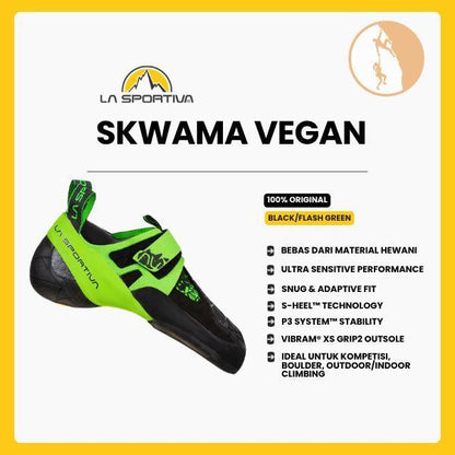 La Sportiva Skwama Vegan (Black/Flash Green) - Sepatu Panjat/Climbing Shoes/Animal-Free Material
