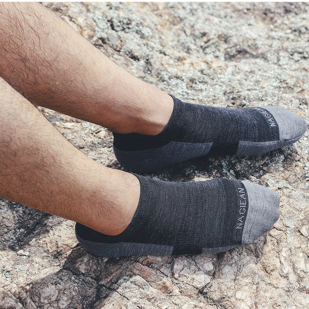 NAGIEAN Merino Socks - No Show - Grey/Black 2 Pair - Kaos Kaki Outdoor Hiking Premium