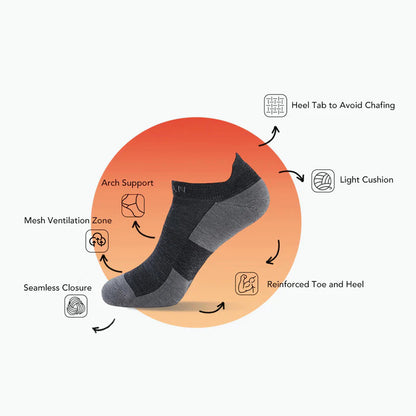 NAGIEAN Merino Socks - No Show - Grey/Black 2 Pair - Kaos Kaki Outdoor Hiking Premium
