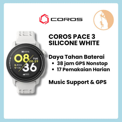 Coros Pace 3 GPS - White Silicone Band / Running Sport Watch / Jam Tangan Smartwatch Outdoor