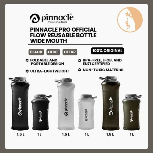 Pinnacle Pro Official Flow Reusable Bottle Wide Mouth - Soft Flask Botol Minum Lipat Trail Running Hiking Camping Flexible Water Bottle