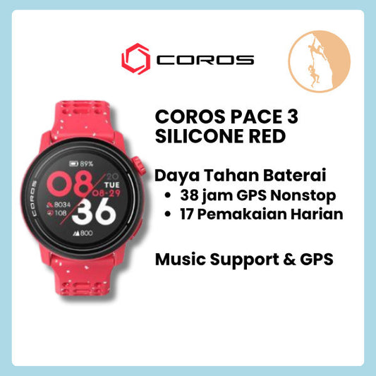 Coros Pace 3 GPS - Red Silicone Band / Running Sport Watch / Jam Tangan Smartwatch Outdoor