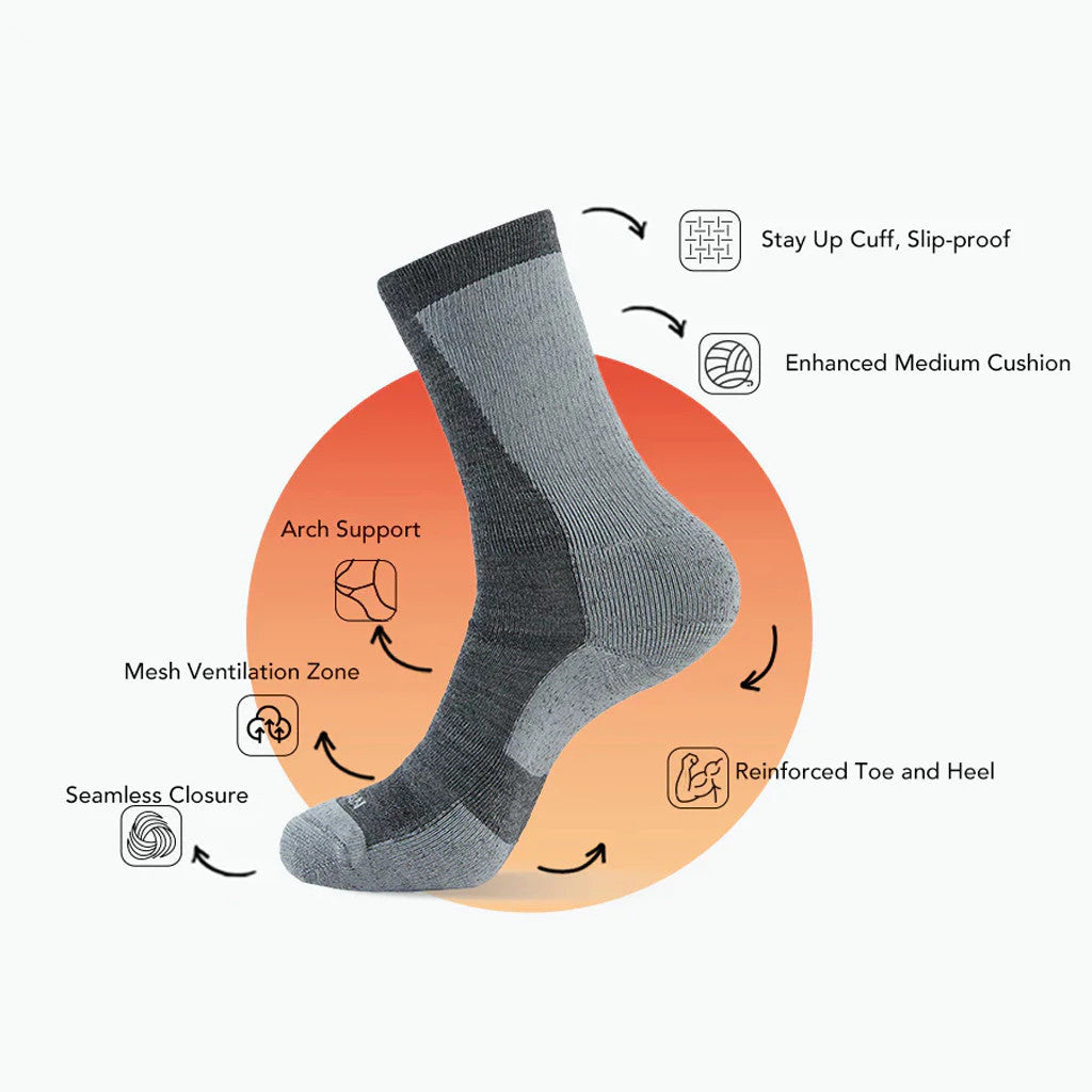NAGIEAN Merino Socks Crew (Grey/Dark Grey) – Kaos Kaki Outdoor Hiking Premium