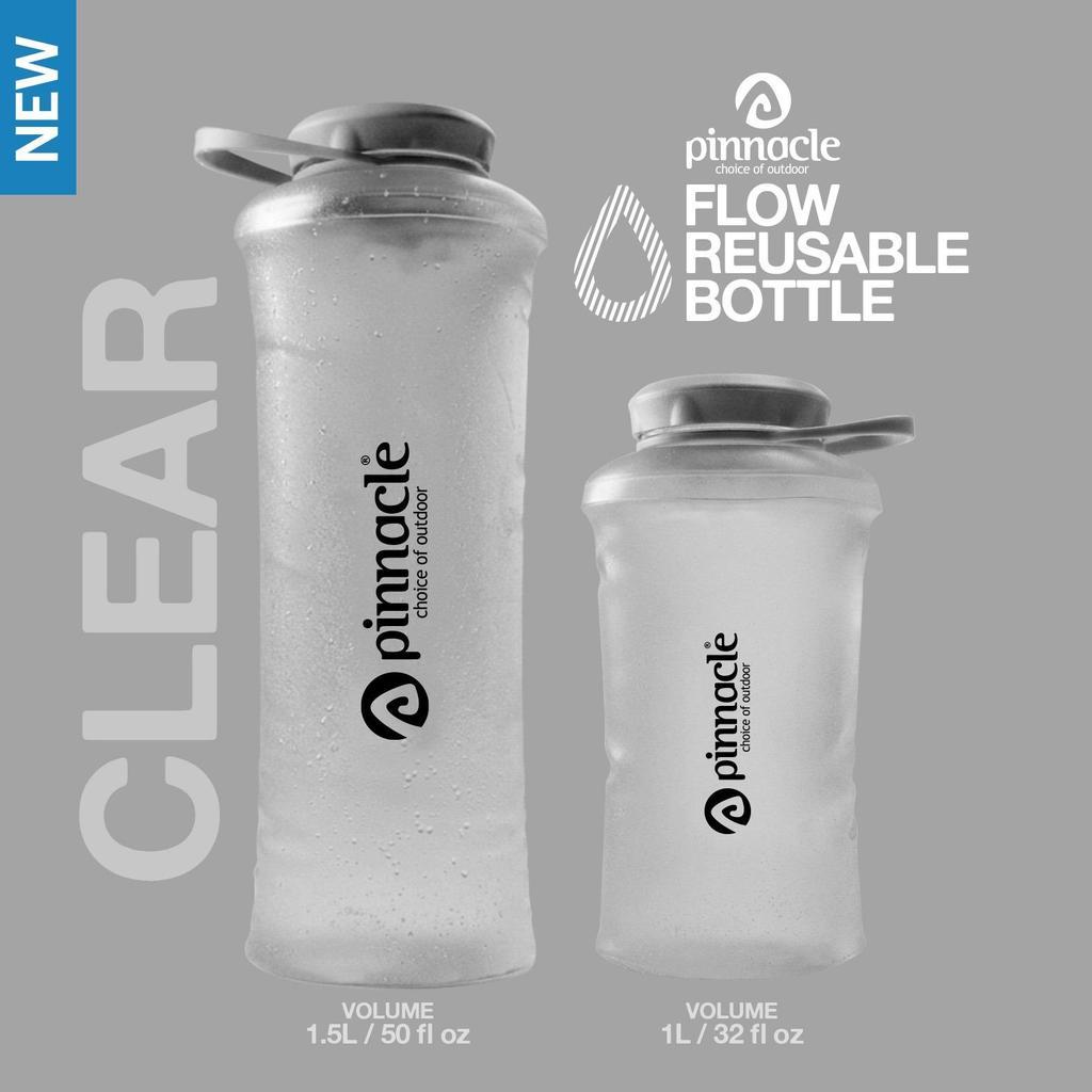 Pinnacle Pro Official Flow Reusable Bottle Wide Mouth - Soft Flask Botol Minum Lipat Trail Running Hiking Camping Flexible Water Bottle